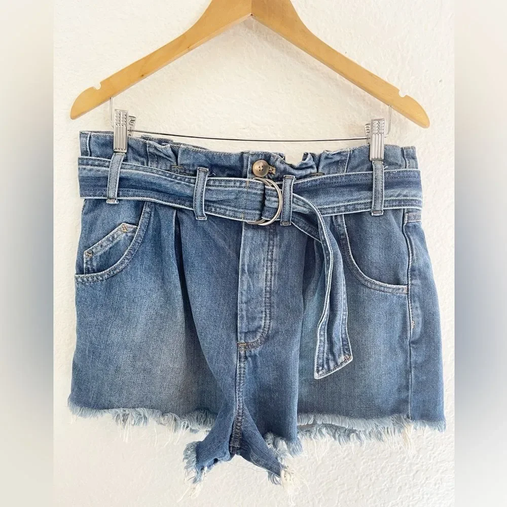 We The Free See You Sometime Livin Blue baggy Frayed Denim Jean Shorts M